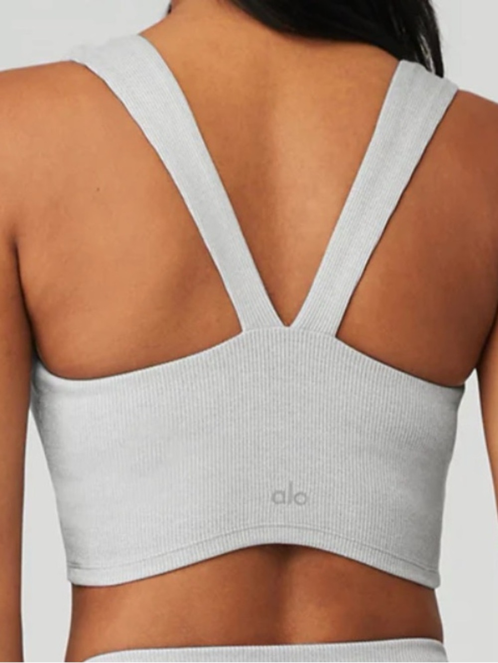 Alo Ribbed Light Gray Sports Bra - V-Back